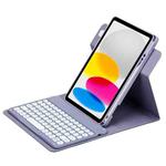 For iPad 10th Gen 10.9 2022 Round Button 360 Degree Rotatable Bluetooth Keyboard Leather Case(Lavender Purple)