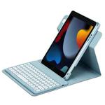 For iPad 10.2 2021 / Air 2019 Round Button 360 Degree Rotatable Bluetooth Keyboard Leather Case(Mist Blue)