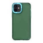 For iPhone 11 Color Contrast Lens Frame Transparent TPU Phone Case(Green + Sky Blue)