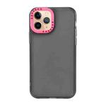 For iPhone 11 Pro Color Contrast Lens Frame Transparent TPU Phone Case(Black + Rose Red)