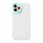 For iPhone 11 Pro Color Contrast Lens Frame Transparent TPU Phone Case(Transparent + Sky Blue)