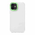 For iPhone 12 Color Contrast Lens Frame Transparent TPU Phone Case(Transparent + Green)