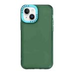 For iPhone 14 Color Contrast Lens Frame Transparent TPU Phone Case(Green + Sky Blue)