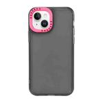 For iPhone 14 Color Contrast Lens Frame Transparent TPU Phone Case(Black + Rose Red)