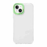For iPhone 14 Color Contrast Lens Frame Transparent TPU Phone Case(Transparent + Green)