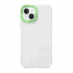 For iPhone 14 Plus Color Contrast Lens Frame Transparent TPU Phone Case(Transparent + Green)