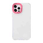 For iPhone 14 Pro Color Contrast Lens Frame Transparent TPU Phone Case(Transparent + Rose Red)