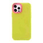 For iPhone 14 Pro Max Color Contrast Lens Frame Transparent TPU Phone Case(Yellow + Rose Red)