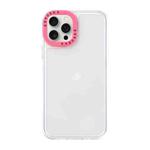 For iPhone 15 Pro Max Color Contrast Lens Frame Transparent TPU Phone Case(Transparent + Rose Red)