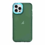 For iPhone 15 Pro Color Contrast Lens Frame Transparent TPU Phone Case(Green + Sky Blue)