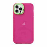 For iPhone 15 Pro Color Contrast Lens Frame Transparent TPU Phone Case(Rose Red + Green)