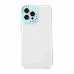 For iPhone 15 Pro Color Contrast Lens Frame Transparent TPU Phone Case(Transparent + Sky Blue)