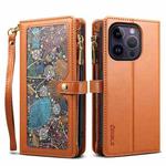 For iPhone 15 Pro ESEBLE Star Series Lanyard Zipper Wallet RFID Leather Case(Brown)