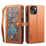 For iPhone 15 ESEBLE Star Series Lanyard Zipper Wallet RFID Leather Case(Brown)