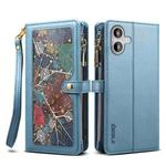 For iPhone 16 Plus ESEBLE Star Series Lanyard Zipper Wallet RFID Leather Case(Blue)