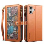 For iPhone 16 ESEBLE Star Series Lanyard Zipper Wallet RFID Leather Case(Brown)