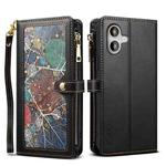 For iPhone 16 ESEBLE Star Series Lanyard Zipper Wallet RFID Leather Case(Black)