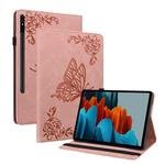 For Samsung Galaxy Tab S9 Butterfly Flower Embossed Leather Tablet Case(Rose Gold)
