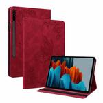 For Samsung Galaxy Tab S7+/S7 FE/S8+ Butterfly Flower Embossed Leather Tablet Case(Red)