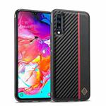 For Samsung Galaxy A70 LC.IMEEKE 3 in 1 Carbon Fiber Texture Shockproof Phone Case(Black)