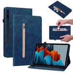 For Samsung Galaxy Tab S9 Skin Feel Solid Color Zipper Leather Tablet Case(Blue)
