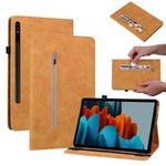 For Samsung Galaxy Tab S9+ Skin Feel Solid Color Zipper Leather Tablet Case(Yellow)