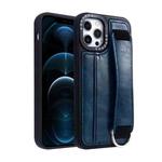 For iPhone 12 Pro Max Photo Frame Card Wallet Wrist Strap Holder Back Cover Phone Case(Royal Blue)