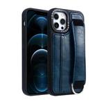 For iPhone 12 Pro Photo Frame Card Wallet Wrist Strap Holder Back Cover Phone Case(Royal Blue)