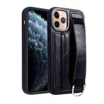 For iPhone 11 Pro Max Photo Frame Card Wallet Wrist Strap Holder Back Cover Phone Case(Black)