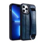 For iPhone 13 Pro Photo Frame Card Wallet Wrist Strap Holder Back Cover Phone Case(Royal Blue)