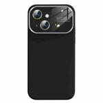 For iPhone 14 Liquid Silicone Large Glass Window Phone Case(Black)