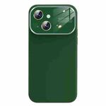 For iPhone 14 Liquid Silicone Large Glass Window Phone Case(Deep Green)