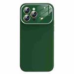 For iPhone 14 Pro Liquid Silicone Large Glass Window Phone Case(Deep Green)