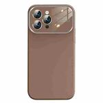 For iPhone 14 Pro Max Liquid Silicone Large Glass Window Phone Case(Brown)