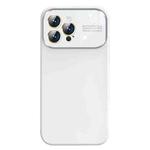 For iPhone 14 Pro Max Liquid Silicone Large Glass Window Phone Case(White)