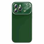 For iPhone 14 Pro Max Liquid Silicone Large Glass Window Phone Case(Deep Green)