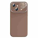 For iPhone 13 Liquid Silicone Large Glass Window Phone Case(Brown)