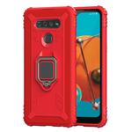 For LG K51 / Q51 Carbon Fiber Protective Case with 360 Degree Rotating Ring Holder(Red)