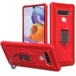 For LG Stylo 6 Carbon Fiber Protective Case with 360 Degree Rotating Ring Holder(Red)