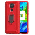 For Xiaomi Redmi 10X / Note 9 Carbon Fiber Protective Case with 360 Degree Rotating Ring Holder(Red)
