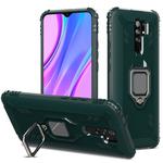 For Xiaomi Redmi 9 Carbon Fiber Protective Case with 360 Degree Rotating Ring Holder(Green)