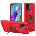 For Samsung Galaxy A21S Carbon Fiber Protective Case with 360 Degree Rotating Ring Holder(Red)