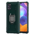 For Samsung Galaxy A31 Carbon Fiber Protective Case with 360 Degree Rotating Ring Holder(Green)