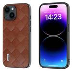 For iPhone 15 Plus ABEEL Weave Plaid PU Phone Case(Brown)