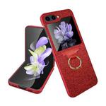 For Samsung Galaxy Z Flip5 Glitter Powder Skin PC All-inclusive Ring PC Phone Case(Red)