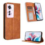 For OPPO Reno11 PJH110 Magnetic Buckle Retro Texture Leather Phone Case(Brown)