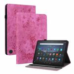 For Amazon Fire Max 11 Butterfly Rose Embossed Leather Tablet Case(Rose Red)