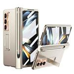 For Samsung Galaxy Z Fold5 Electroplating Corrugated Hinge Folding Phone Case with Pen Slot(Gold)