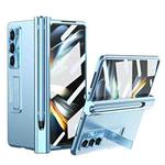 For Samsung Galaxy Z Fold5 Electroplating Corrugated Hinge Folding Phone Case with Pen Slot(Blue)