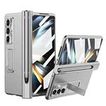 For Samsung Galaxy Z Fold5 Electroplating Corrugated Hinge Folding Phone Case with Pen Slot(Silver)